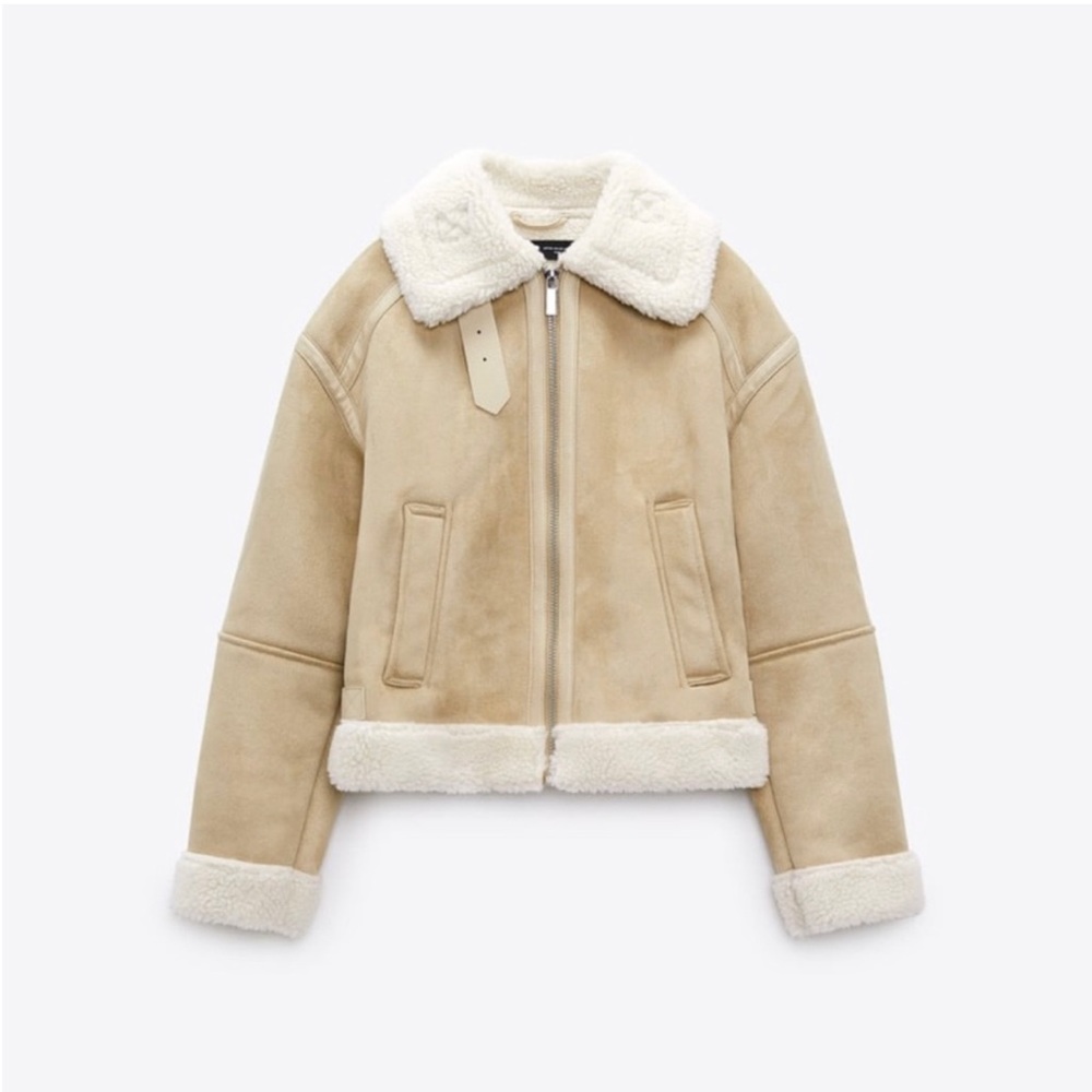 Zara Double Faced Shearling Cropped Jacket - image 2